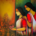 Bhakti' figurative acrylic painting by artist Mousumi Mukherjee, 24x20 inch, on canvas