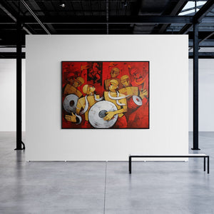 In-situ view of Deepa Vedpathak's 'Bhakti Rang (Rhythm of Devotion)' painting in a room