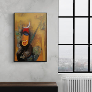 Vishal Phasale's 'Bhalchandra Ganesha (Cosmic Harmony)' Painting visualized above a sofa in a contemporary room