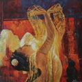 Figurative oil painting titled 'Bharatanatyam 4', 30x30 inches, by artist Ashis Mondal on Canvas