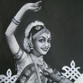 Realistic charcoal drawing titled 'Bharatanatyam III', 25x20 inches, by artist Sujith Puthran on Paper