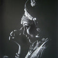 Realistic charcoal drawing titled 'Bharatanatyam VI', 30x22 inches, by artist Sujith Puthran on Paper