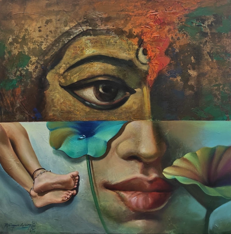 Bhavya 1' religious acrylic painting by artist Shyamsundar Achary, 24x24 inch, on canvas