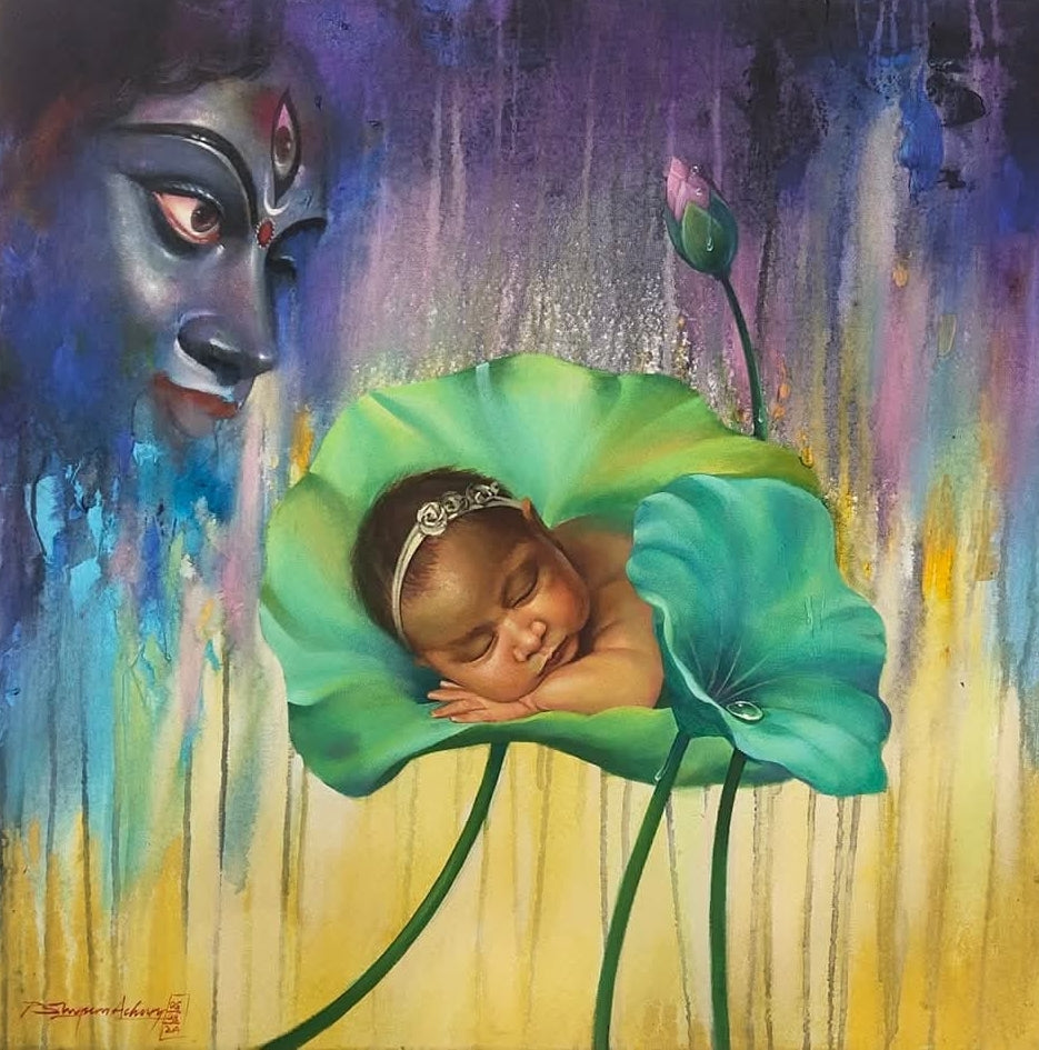 Bhavya 2' religious acrylic painting by artist Shyamsundar Achary, 24x24 inch, on canvas