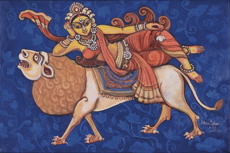 Bhawani' religious acrylic painting by artist Manisha Srivastava, 11x18 inch, on canvas