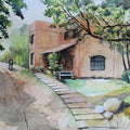 Cityscape watercolor painting titled 'Bhoomii Ecological college', 22x15 inches, by artist Vivekanand Viswam on Paper