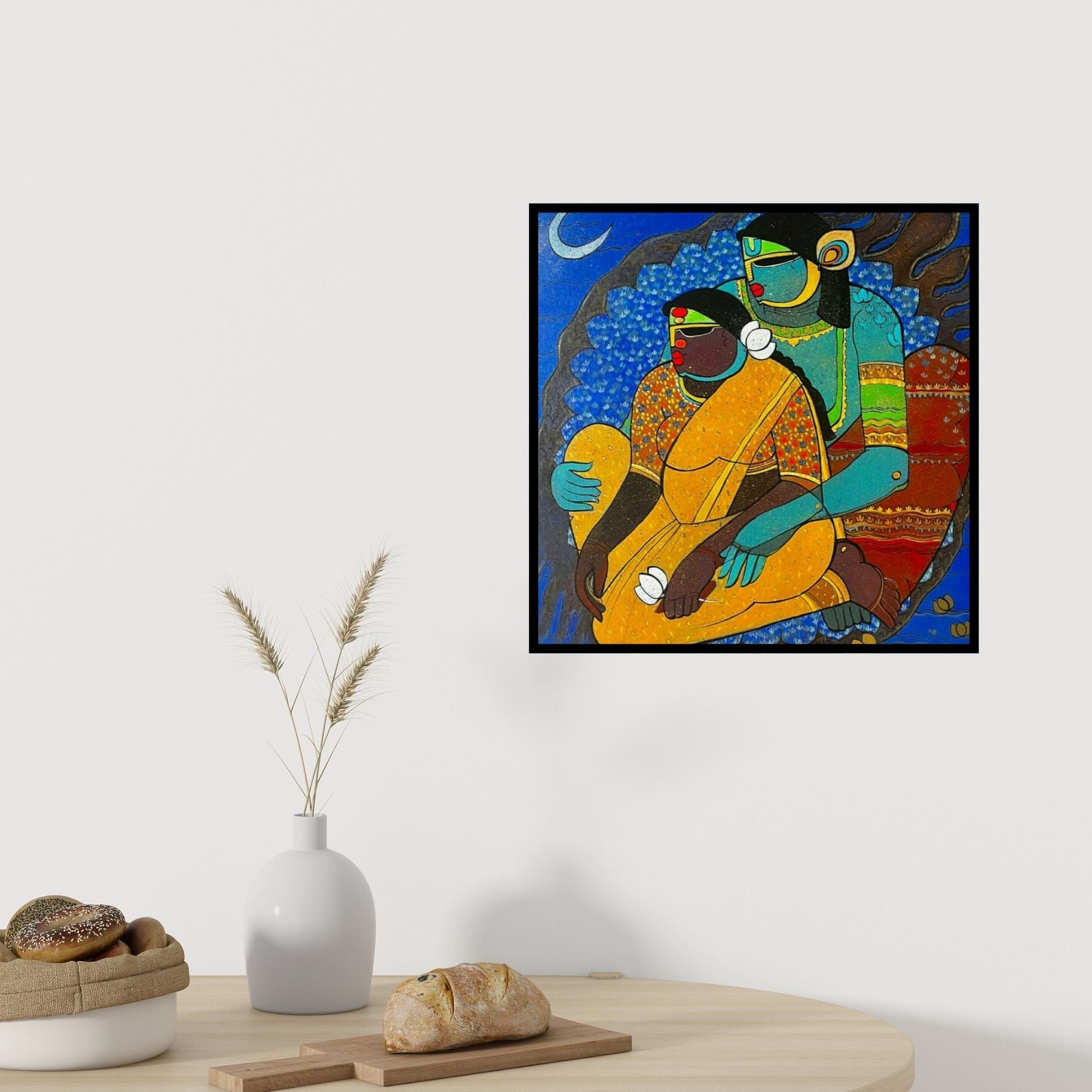 In-situ view of Priyanka Chivte's 'Bhramanti (Cosmic Embrace**)' painting in a room