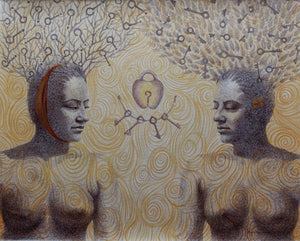 Nude mixed media painting titled 'Bilateral', 26x31 inches, by artist Mansi Sagar on Canvas
