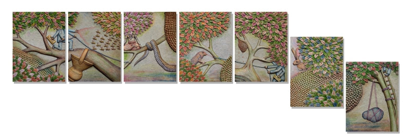 A Bilateral Reaction 1' contemporary Mixedmedia mixed_media by artist Bibhu Nath, 12x63 inch, on mixedmedia