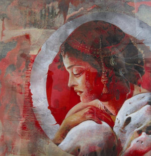 Figurative acrylic painting titled 'Binadini', 13x13 inches, by artist Ashis Mondal on Canvas
