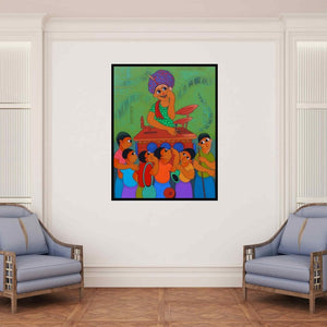 In-situ view of Dnyaneshwar Bembade's 'Bioscope' painting in a room