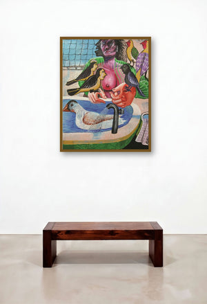 Bird Lover (Feathered Companions) by artist Mithun Dasgupta displayed in a Classic Bedroom