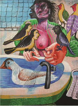 Bird Lover (Feathered Companions) by Mithun Dasgupta, Original Acrylic Fantasy Painting on Acid Free Paper, X-Small Vertical Wall Art