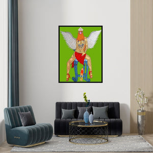 Preview of 'Bird Queen (The Avian Empress)' Painting by Bandana Kumari shown on a wall in a furnished room.