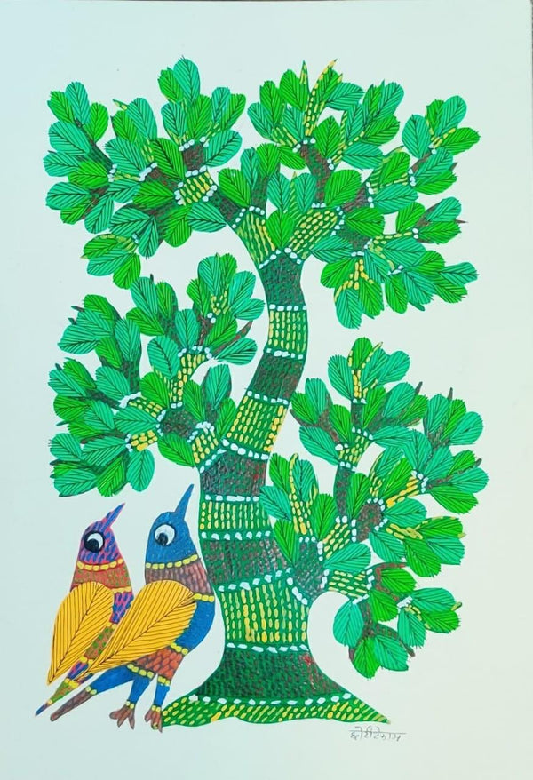 Birds Under The Tree 3 Traditional Art by Choti Gond Artist | ArtZolo.com