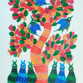Animals gond traditional art titled 'Birds Under The Tree 4', 14x10 inches, by artist Choti Gond Artist on Paper