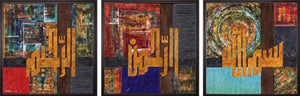 Bismillah Hir Rahman Nir Rahim 1 (Bismillah Triptych) by Salva Rasool, Original Canvas Calligraphy Painting on Canvas, Large Horizontal Wall Art