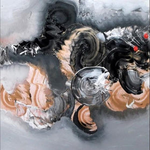 Black And Beige Abstarct (Cosmic Whirlpool) by Deepak Guddadakeri, Original Acrylic Abstract Painting on Paper, X-Small Square Wall Art