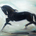 Animals oil painting titled 'Black Horse', 12x18 inches, by artist D Tiroumale on Canvas