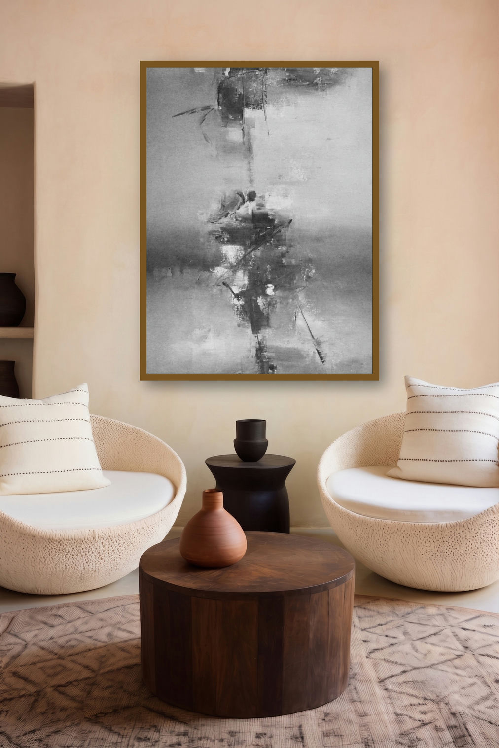 Black White Ii (Spectral Composition) by artist Raju Durshettiwar displayed in a Luxury gallery
