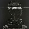 Blade Head' contemporary wood cut printmaking by artist Prashant Kuwar, 22x20 inch, on paper