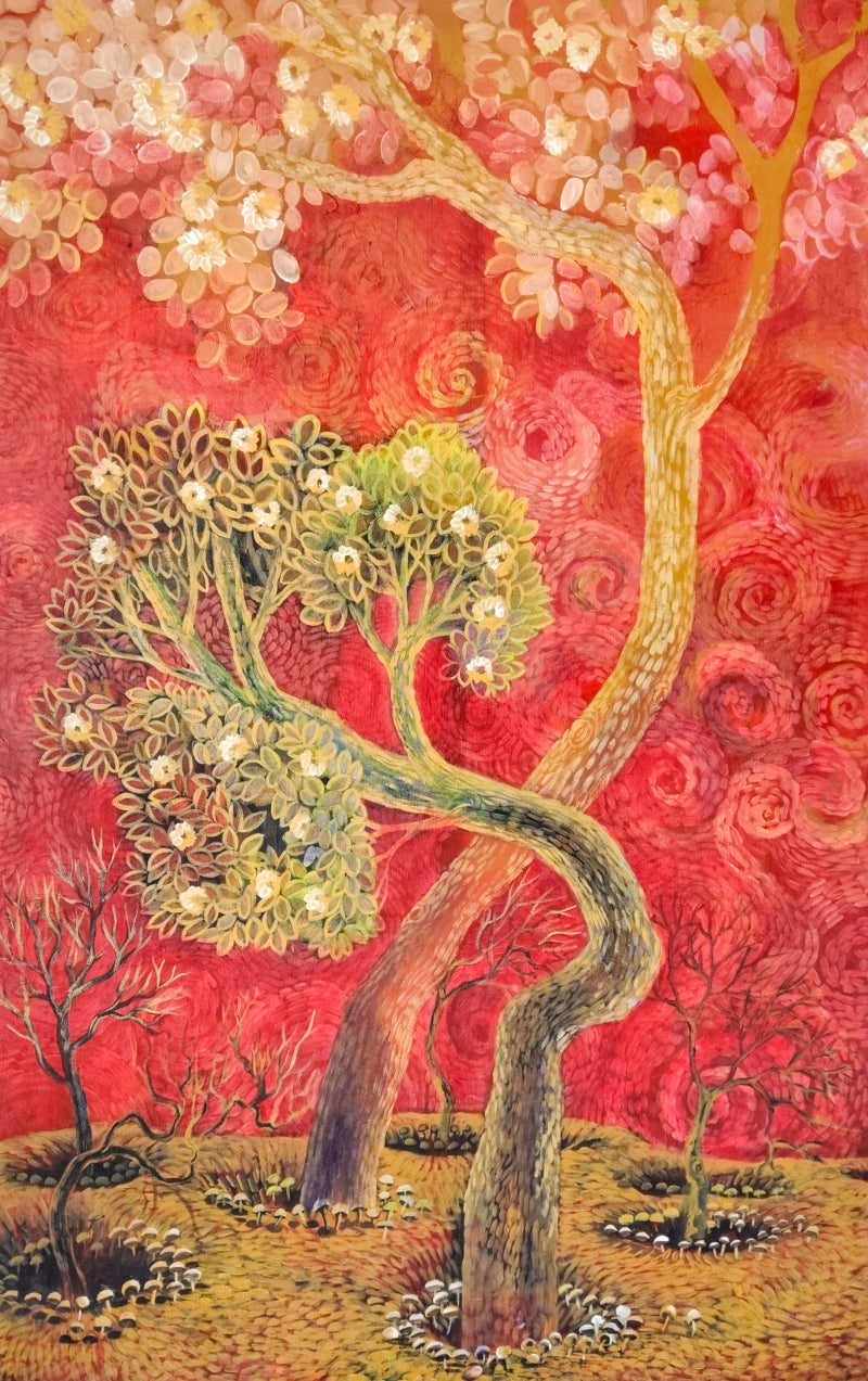 Blessings' contemporary acrylic painting by artist Sovon Manna, 48x30 inch, on canvas