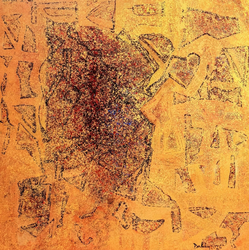 'Blissful Existence' abstract acrylic painting by artist Prabinkumar Nath, 36x36 inch, on canvas