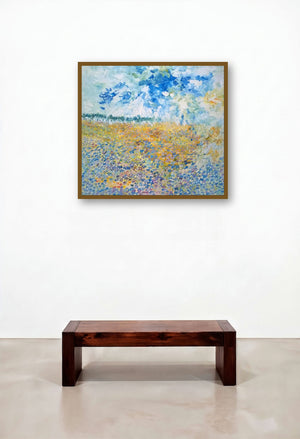 Blooming Flowers (Azure Expanse) by artist Shubhamshiva displayed in a Designer Hotel Lobby