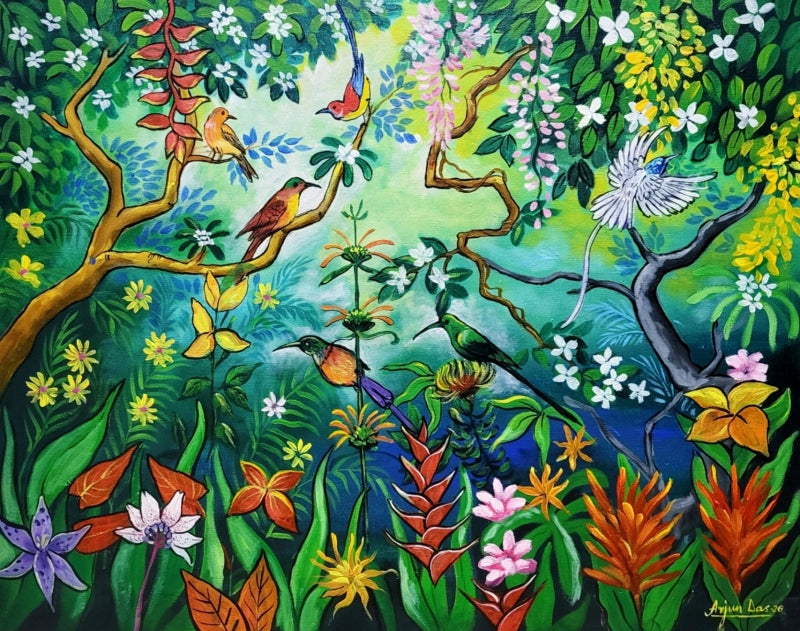 Blooming Nature 2' nature acrylic painting by artist Arjun Das, 24x30 inch, on canvas