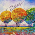Blooming Nature' nature acrylic painting by artist Arjun Das, 48x72 inch, on canvas