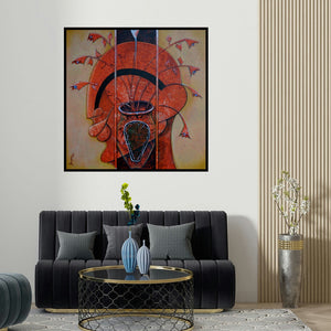 Anupam Pal's 'The Blossoming Mind 6' painting visualized above a sofa in a contemporary room.