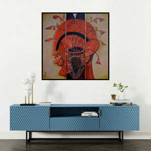 'The Blossoming Mind 6' painting by Anupam Pal shown on a wall in a furnished room.