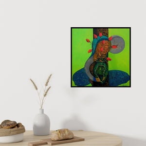 In-situ view of Anupam Pal's 'Blossoming Mind2 (Eternal Bloom)' painting in a room