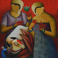 'Blossoming Romance' figurative acrylic painting by artist Anupam Pal, 48x36 inch, on canvas