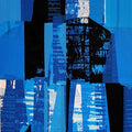 Abstract mixed media painting titled 'Blue Black', 40x17 inches, by artist Gajanan Kabade on Synthic Board