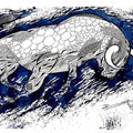 Animals pen ink drawing titled 'Blue Bull Series 4', 13x19 inches, by artist Rashid Ahamad on Paper
