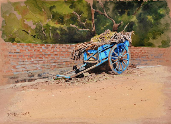 Blue Cart Painting by Ramesh Jhawar | ArtZolo.com