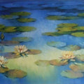 Nature oil painting titled 'Blue Flower Beauty', 30x60 inches, by artist Swati Kale on Canvas