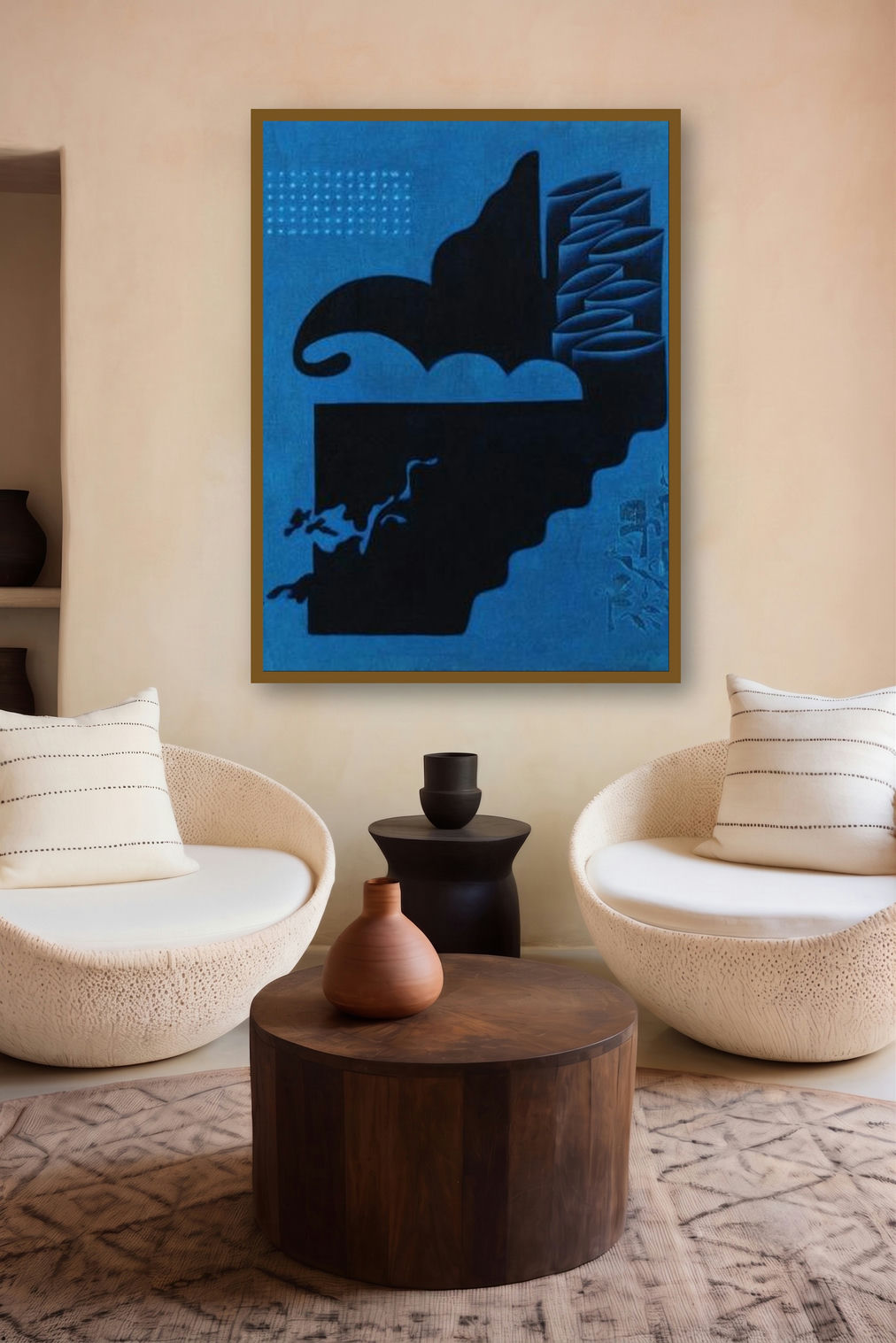 Blue Fold Abstract by artist Santosh More displayed in a Indian Art gallery