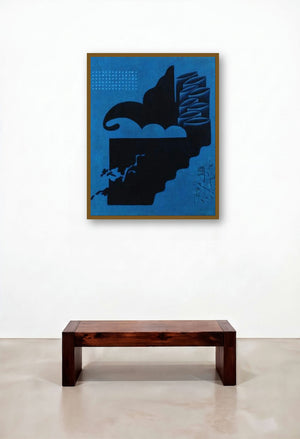 Blue Fold Abstract by artist Santosh More displayed in a Elegant Family Room