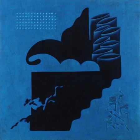 Abstract oil painting titled 'Blue Fold Abstract ', 36x36 inches, by artist Santosh More on Canvas