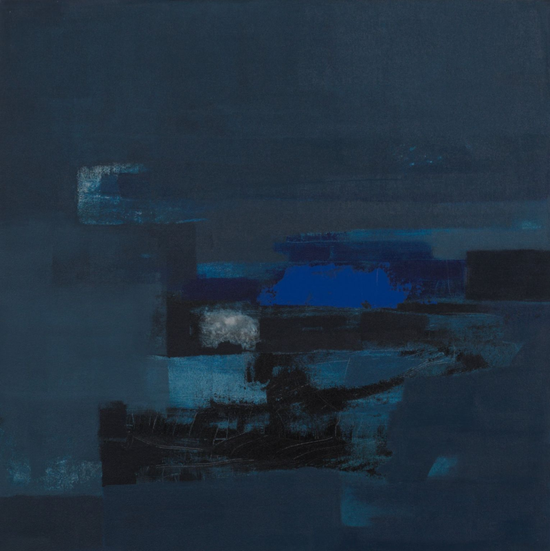 The Blue Of Forgotten Evenings 2' abstract acrylic painting by artist Suchita Tarde, 30x30 inch, on canvas