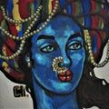 Portrait acrylic painting titled 'Blue Girl With A Nose Ring 2', 12x12 inches, by artist Suruchi Jamkar on Canvas
