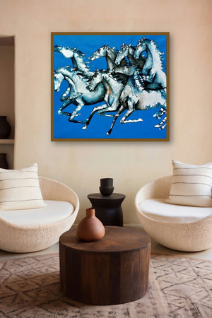 Blue Horses (Blue Horses) by artist Ranjith Raghupathy displayed in a Contemporary gallery