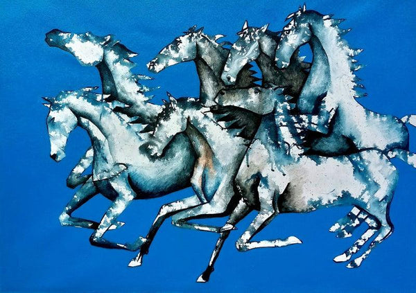 Blue Horses Painting by Ranjith Raghupathy | ArtZolo.com