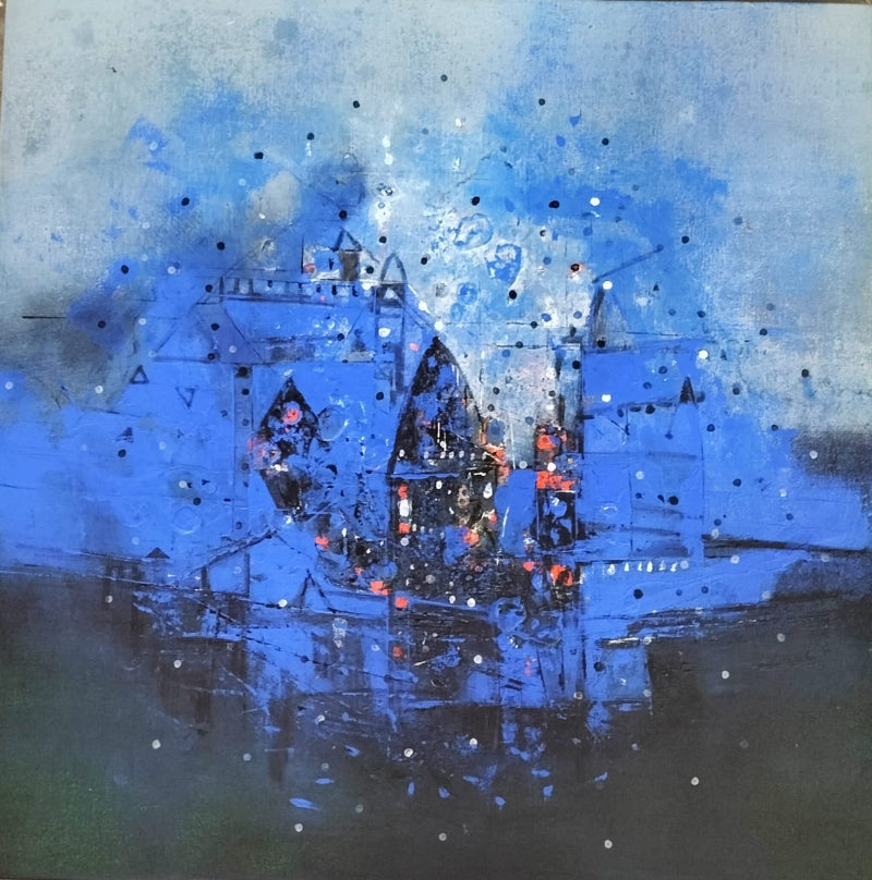 Blue Magic' abstract acrylic painting by artist Dnyaneshwar Dhavale, 36x36 inch, on canvas