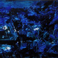 Abstract acrylic painting titled 'Blue Magic Abstract', 10x13 inches, by artist Asit Poddar on Canvas