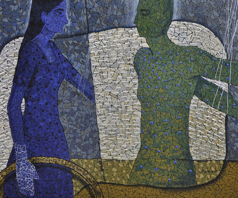 Blue Period' figurative acrylic painting by artist Pravin Randive, 30x36 inch, on canvas