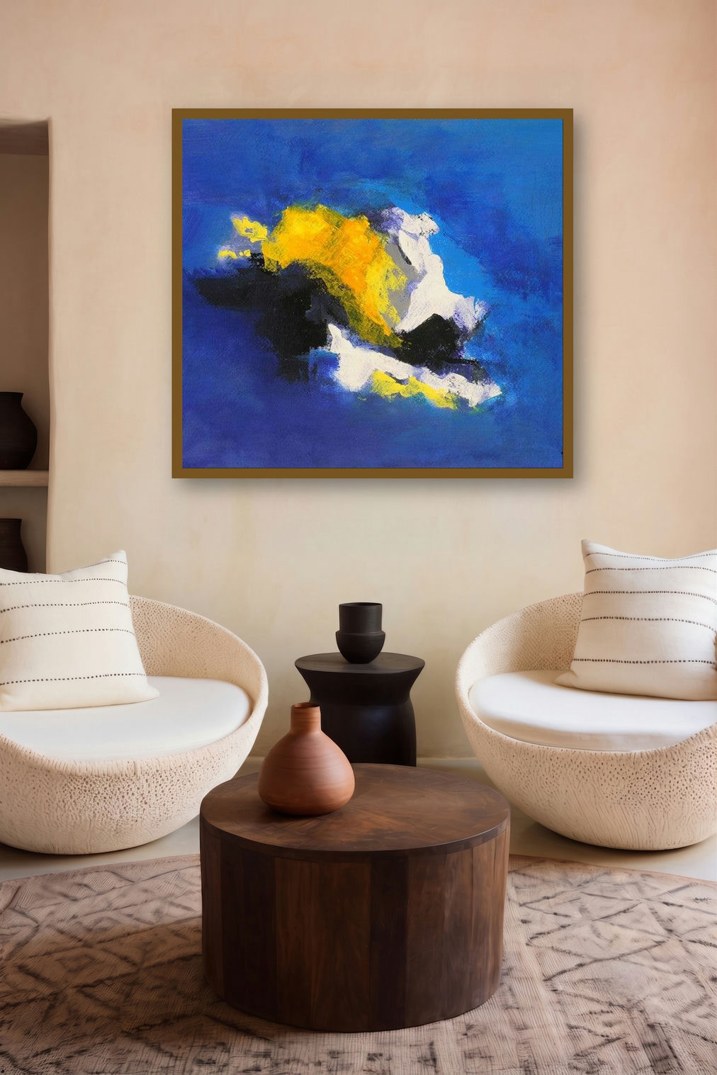 Blue Ride I (Sapphire Serenity) by artist Sadhna Raddi displayed in a Indian Art gallery