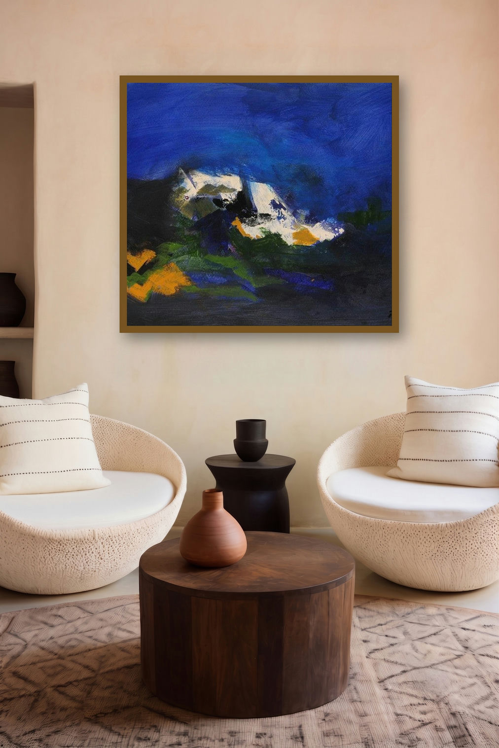 Blue Ride Iii (Nocturne in Blue) by artist Sadhna Raddi displayed in a Minimalist gallery
